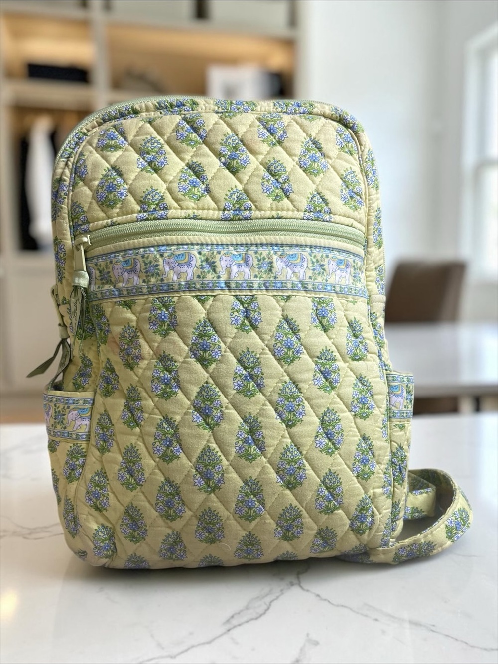 Vera Bradley Kerala Elephants Quilted Sling Backpack Green Floral Bag - Picture 1 of 7